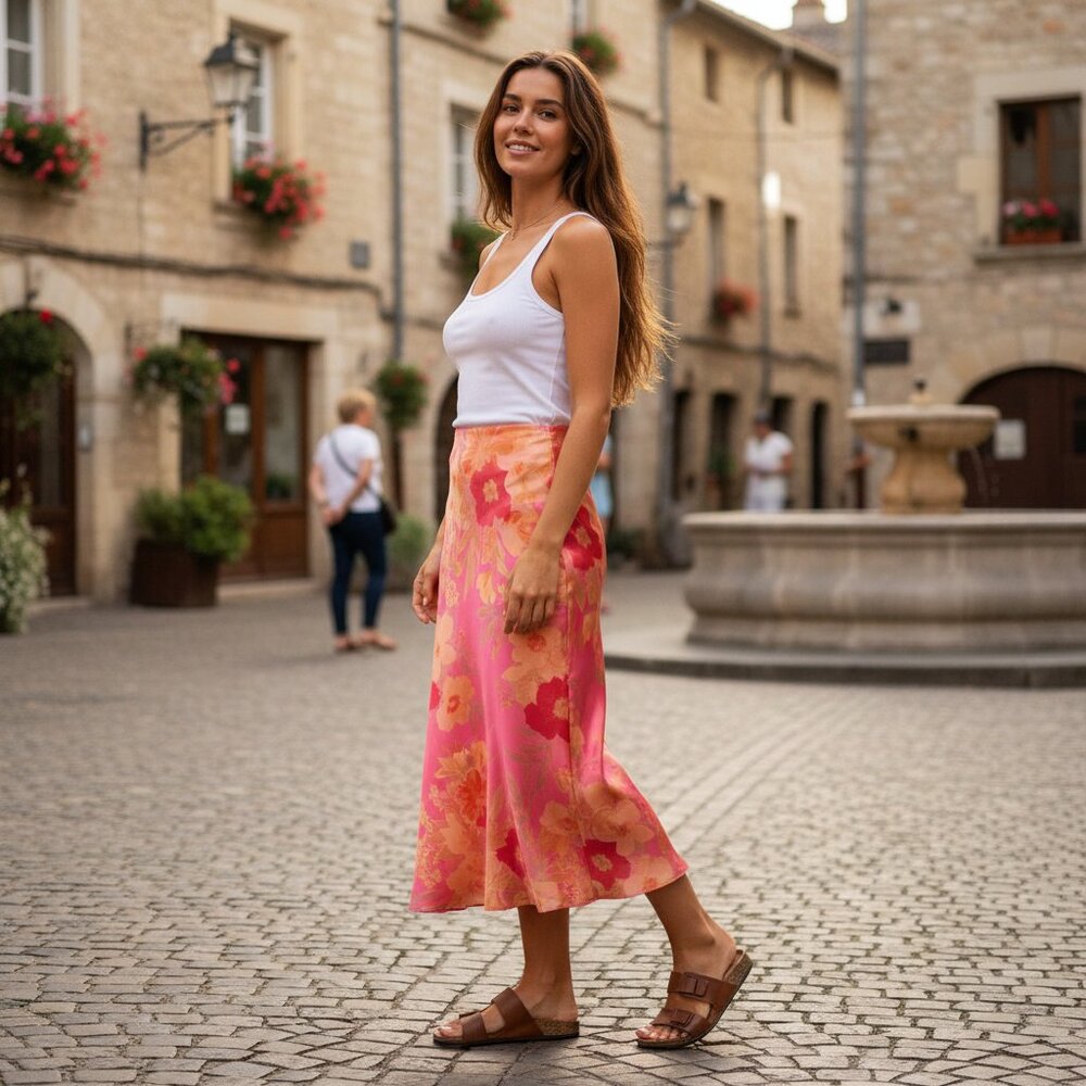 Long Floral Pink/ Peach Free People Skirt